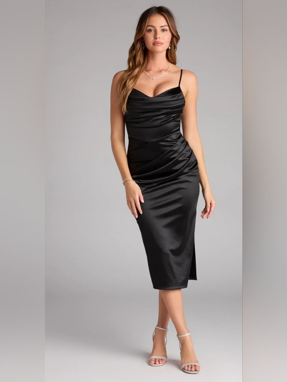 Windsor Maggie Black Satin Bodycon Formal Dress Size S Homecoming Party Corset